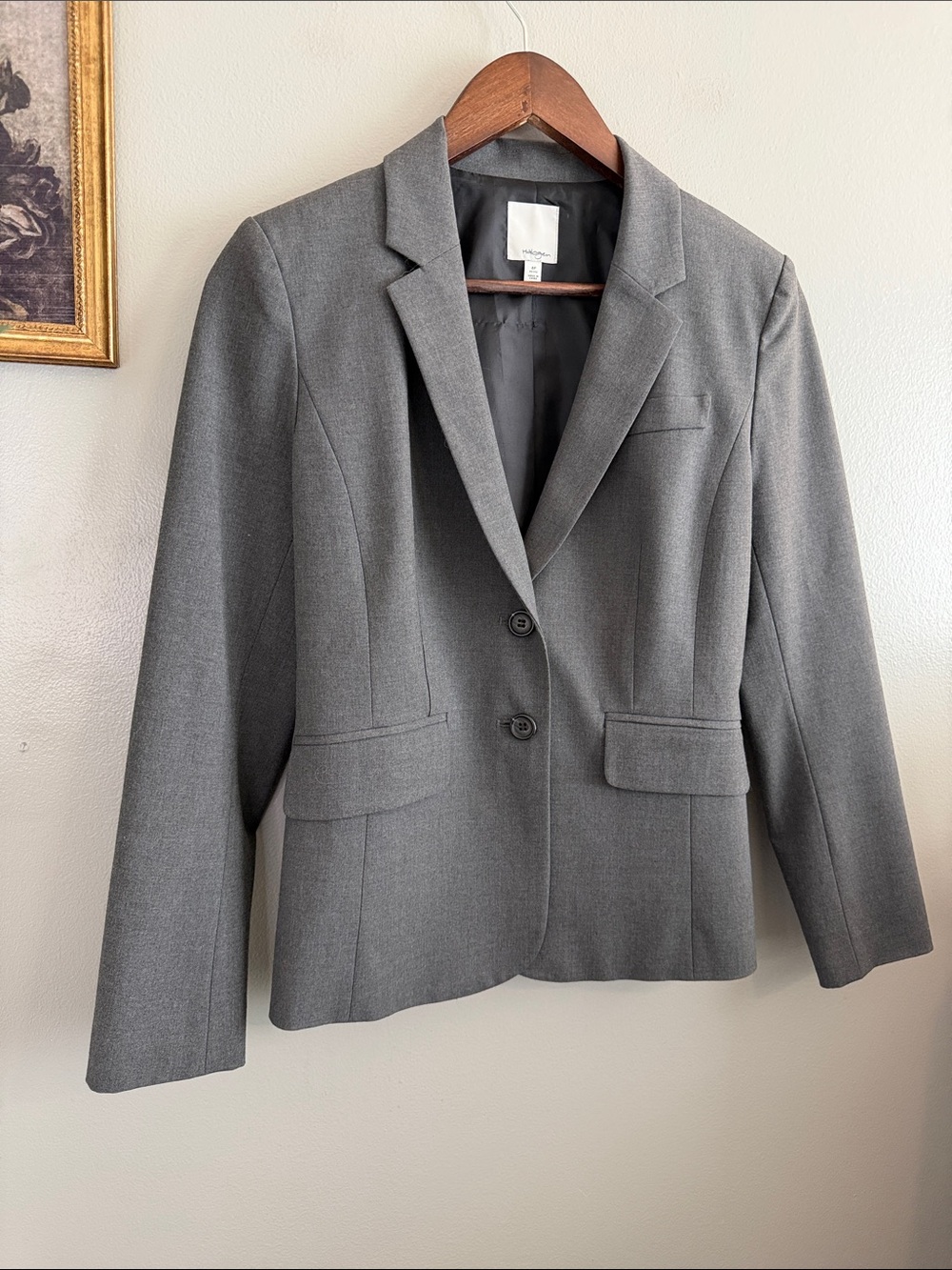 Halogen Petite Gray Tailored Blazer Size 4P Two Button Career Workwear - Picture 4 of 8